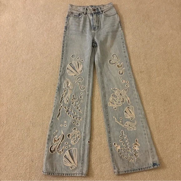 BDG‎ High Waisted Flare Jeans Cutout Seascape Urban Outfitters Exclusive - Picture 2 of 9